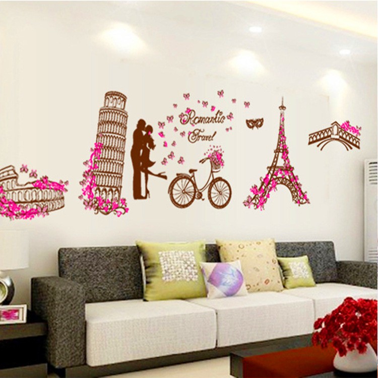 RELIZA Wall Sticker / Stiker Dinding 60X90 PARIS Eiffel ROMANTIC Pink MJ8005