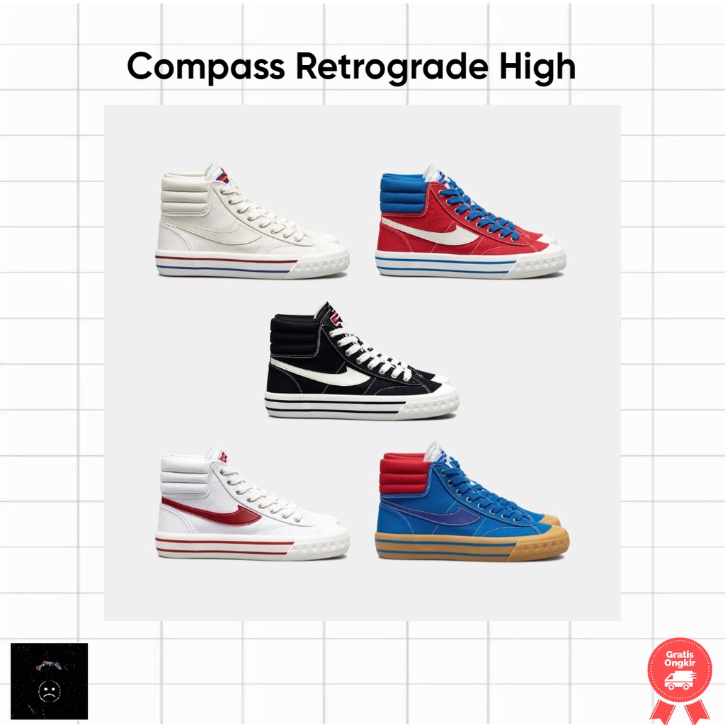Compass Retrograde High Black White, Red Retailer, White Red, Bluegum, Cream