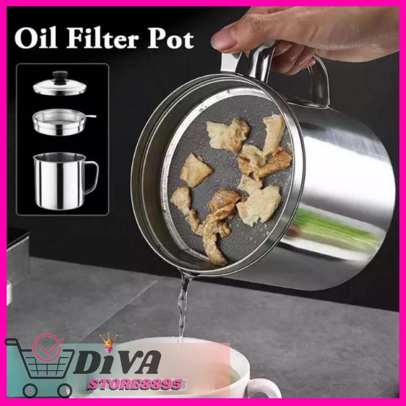 OIL POT SARINGAN STAINLESS MINYAK GORENG SISA WADAH JELANTAH divastore