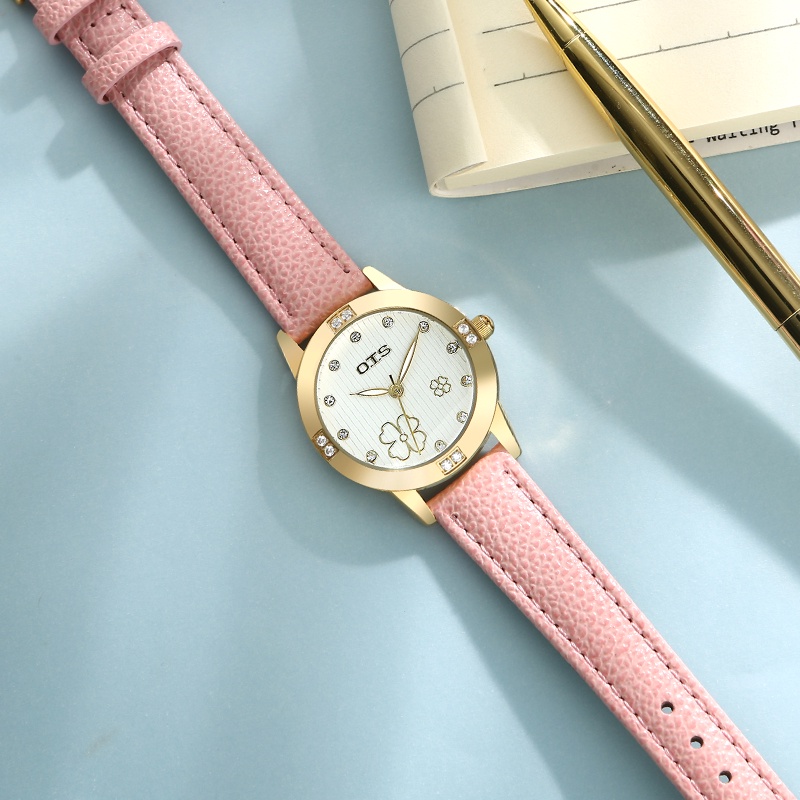 ✅(COD) OTS Jam Tangan Wanita Jam Tangan Asli Tahan Air Murah Tahan Air  Kuarsa Elegan Jam Tangan Wanita-merah muda emas