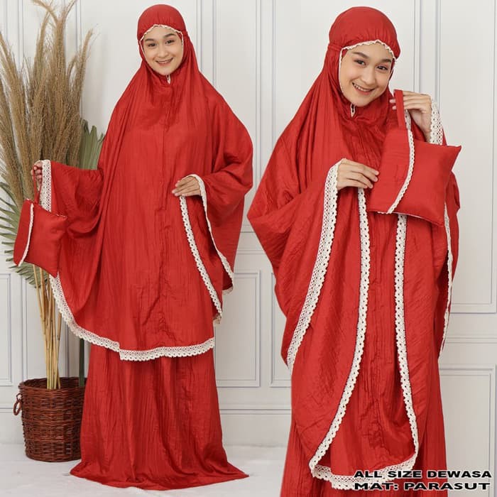 mukena parasut traveling alesya zee renda katun original ukuran dewasa Limited
