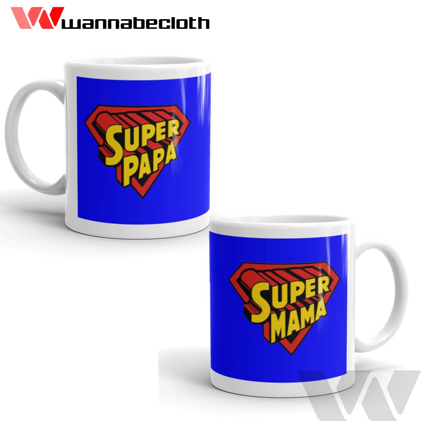 Gelas Mug Papa Mama Hadiah Souvenir Mug Couple Mug Super Mama Mug Super Papa Mug Couple