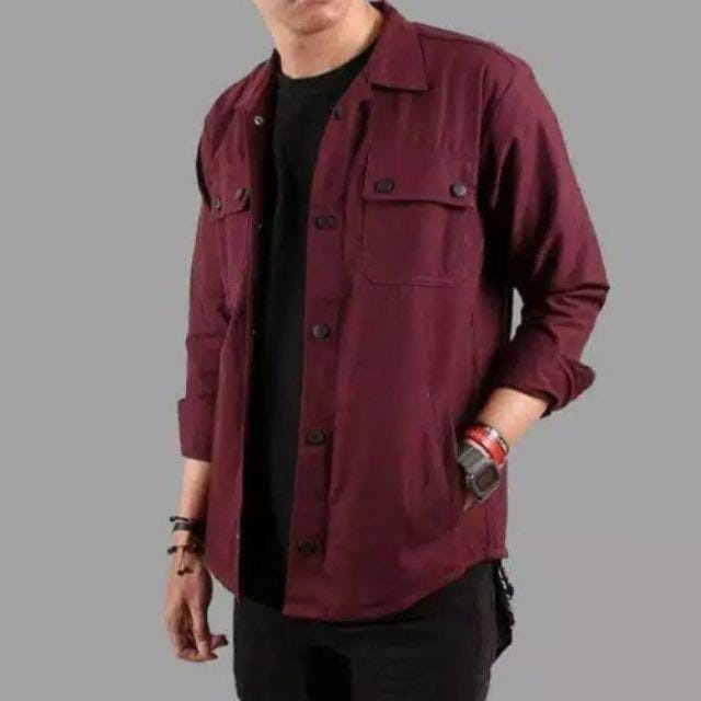 Kemeja Pria Basic polos panjang - Kemeja Oversize Semi Parka Trucker Size M L XL XXL XXXL