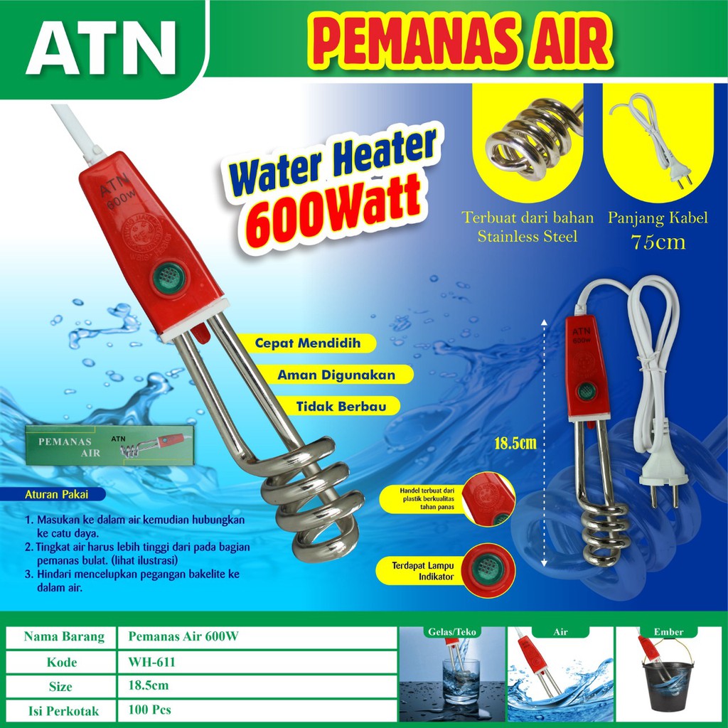 COD-Elemen Pemanas Air/ Water Heater/Coffee Maker ATN 350WATT/600WATT/1000WATT +LAMPU Image 3