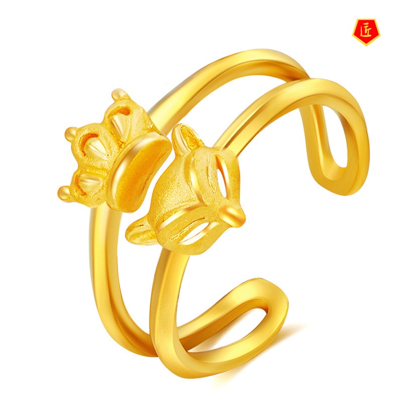 [Ready Stock]Women's Gold Crown Ring Korean Fashion