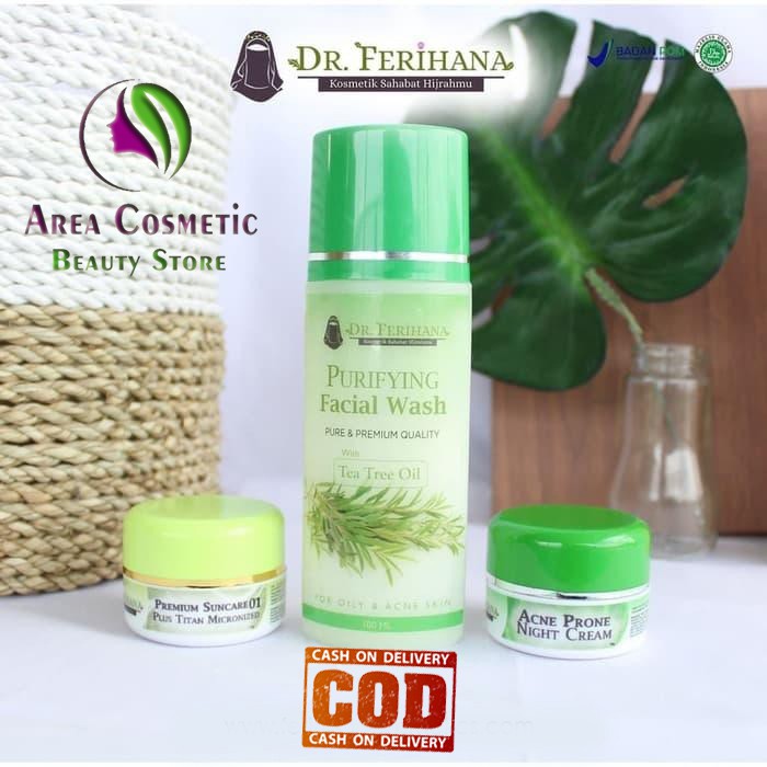 DR. FERIHANA PAKET BASIC ACNE 01 -Facial Wash Purifiying 100 ml - Suncare 1 10 gr -Night Cream Acne 