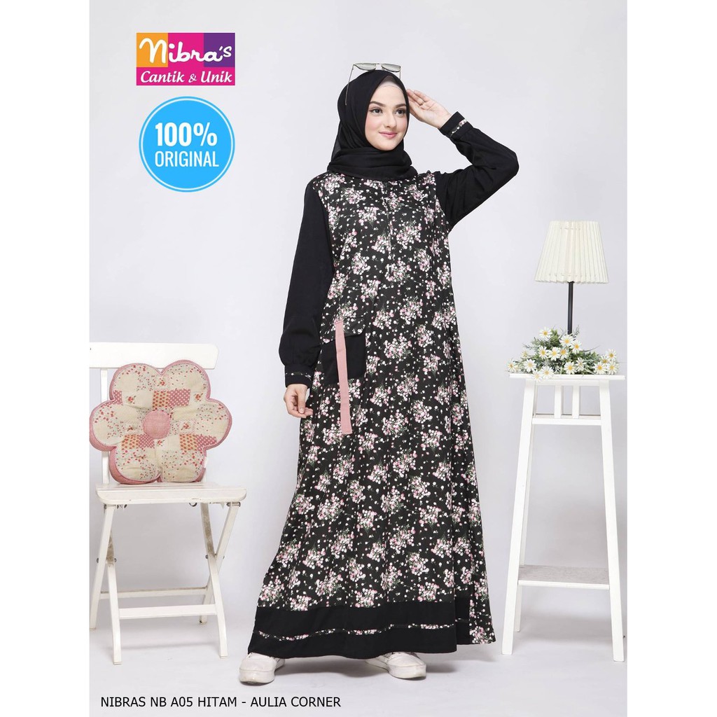 Gamis Wanita Batik Kombinasi Polos Gamis Terbaru Nibras Nb A05 Hitam Original Kualitas Bagus Shopee Indonesia