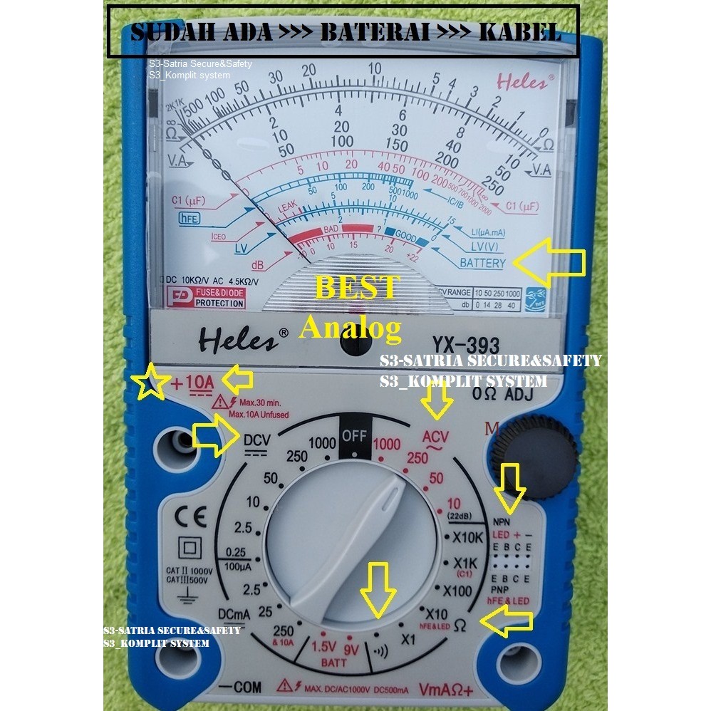 Multitester Analog Buzer YX 393 Heles Transistor Dioda YX393 Avo meter