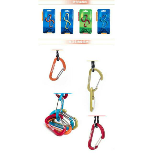 Carabiner Naturehike NH15A004-H set 2pcs mini buckle type D flat hook clip