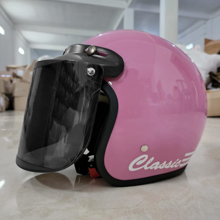 HELM BOGO GARIS CLASIC FULL LEHER PRIA WANITA DEWASA-pink gloss