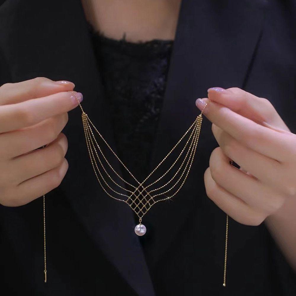 Agustina Kalung Korea Trendi Elegan Hadiah Untuk Perempuan Multi Layer Manik-Manik Rantai Leher Perhiasan