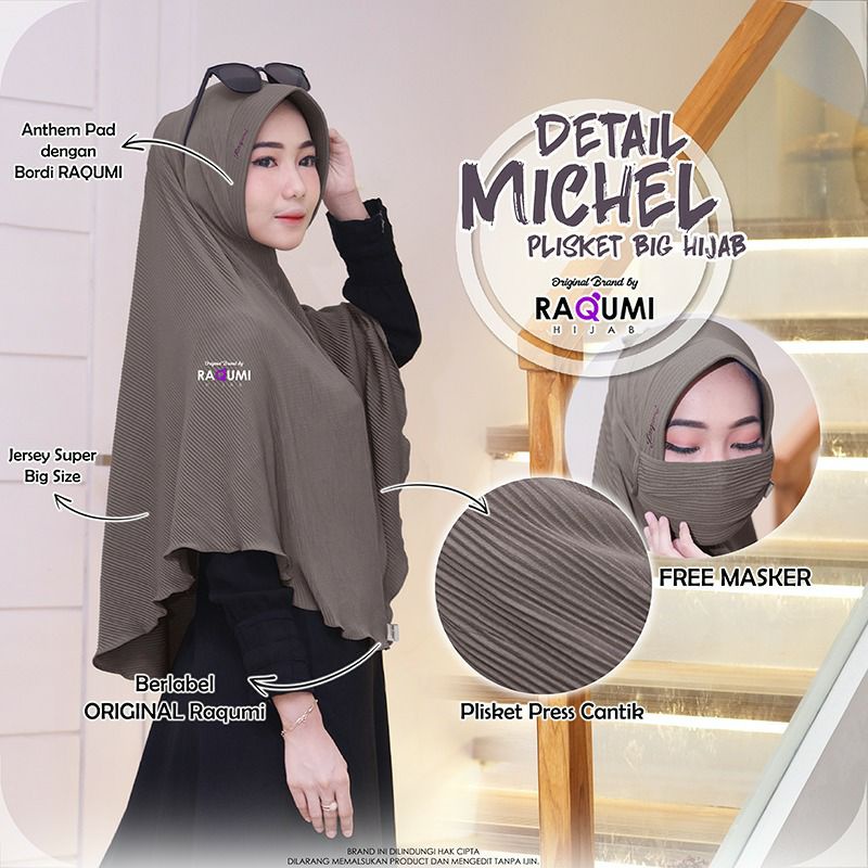 MICHEL PLISKET BIG HIJAB ORI RAQUMI | JERSEY SUPER | JILBAB PLISKET