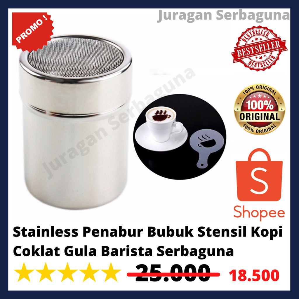 Stainless Penabur Bubuk Stensil Kopi Coklat Gula Barista Serbaguna