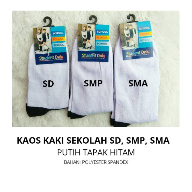 Kaos Kaki Sekolah/Seragam Putih Tapak Hitam &amp; Pramuka (SD, SMP, SMA) Poliester Spandex Murah Grosir