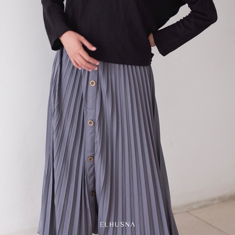 [𝐄𝐥𝐡𝐮𝐬𝐧𝐚] Kala Skirt Rok Wanita Plisket Terbaru Premium Polos Lebar Payung A Line