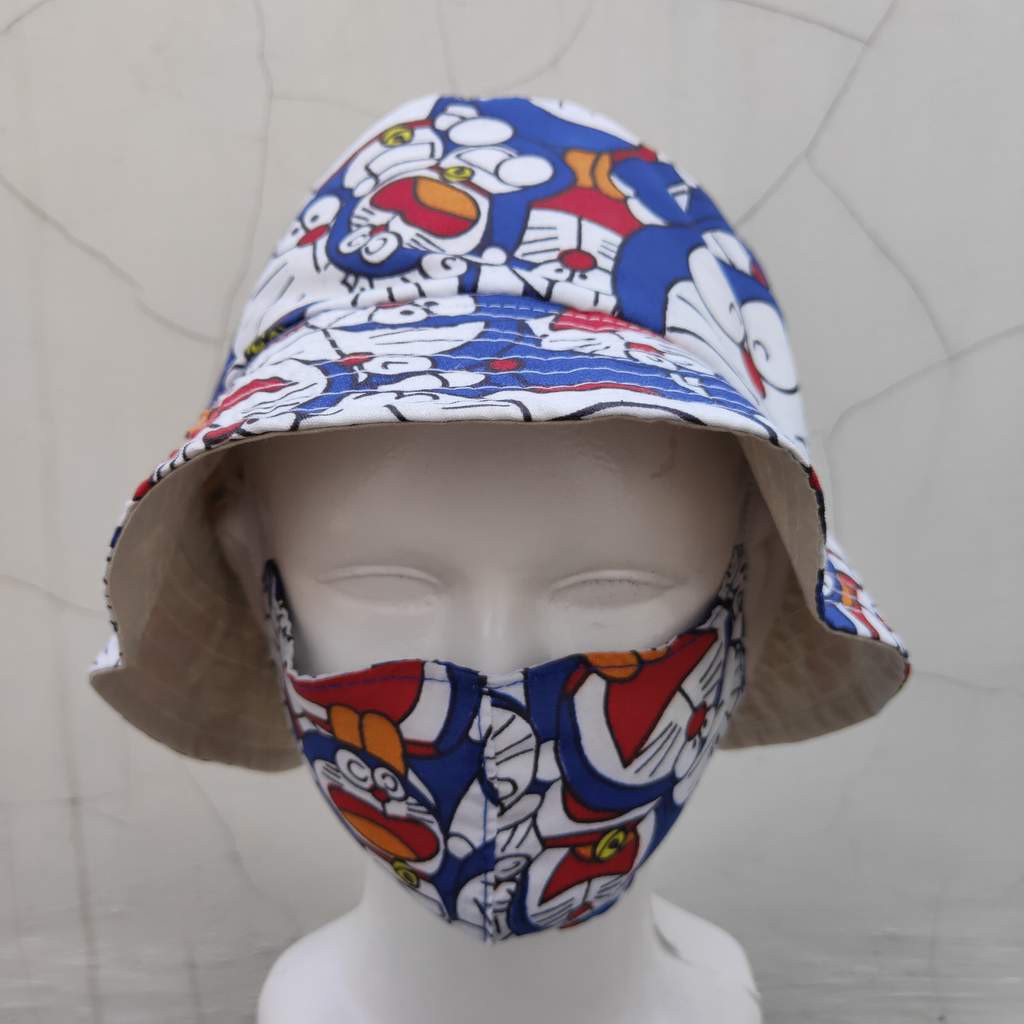 Topi anak bucket Pantai motif set Masker kain BA-SET