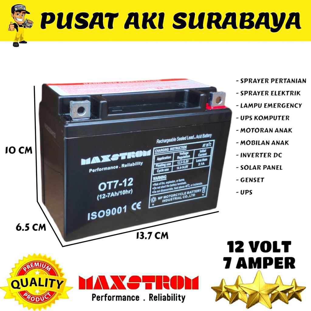 MAXSTROM OT 12 VOLT 7 AMPER ACCU MOBIL MOBILAN AKI ANAK BATERAI UPS INVERTER DC TO AC EMERGENCY LAMP GENSET PORTABLE GENSET STATER GENSET ELEKTRIK