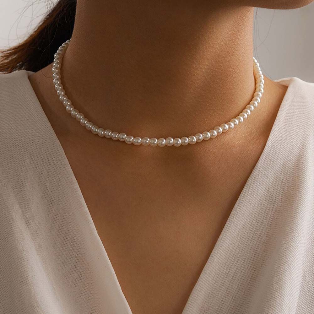 Needway  Party Gifts Women Necklaces Sweet Clavicle Chains Pearl Chokers Minimalism Elegant Beaded Girls Ladies Choker Vintage Korean Style