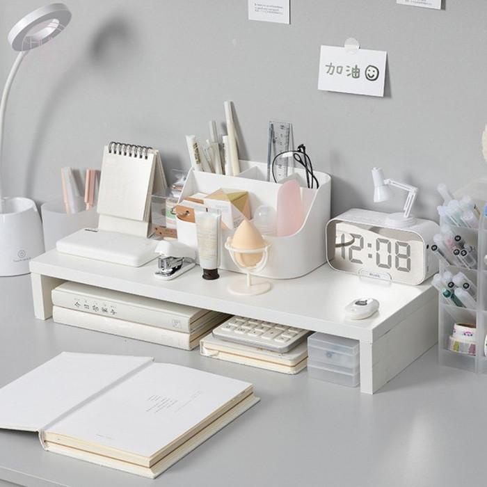 

Delia | Korean Aesthetic White Study Table Wood Rack Desk Organizer