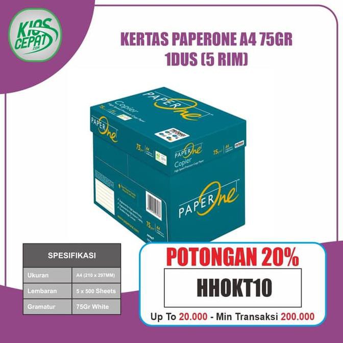 

KHUSUS GOJEK/GRAB Kertas PaperOne A4 75gr 1DUS = 5 RIM