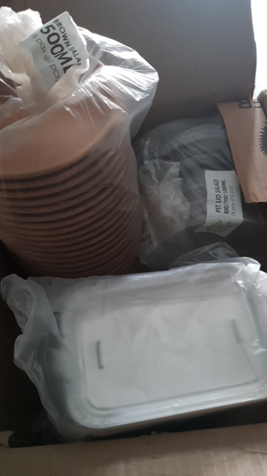 @25pcs Brown Paper Salad Bowl 500 Ml / Bowl Kertas Coklat 17 Oz + Lid Bening
