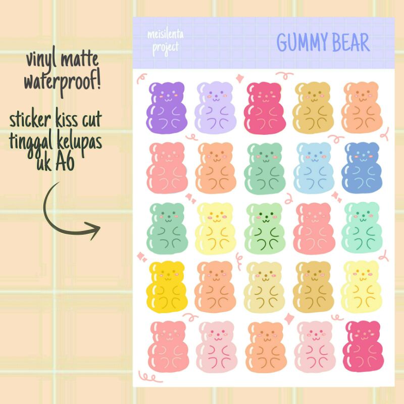 

STICKER KISS CUT DECO / STIKER LUCU UNTUK JURNAL PLANNER SCRAPBOOK CUTE - GUMMY BEAR