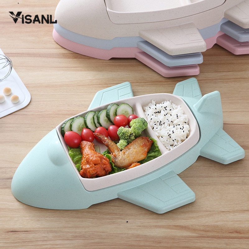 Tempat Makan Anak Piring Baby Safe Peralatan Makan Bayi Lucu Pesawat Terbang Piring Serat Gandum 6pcs