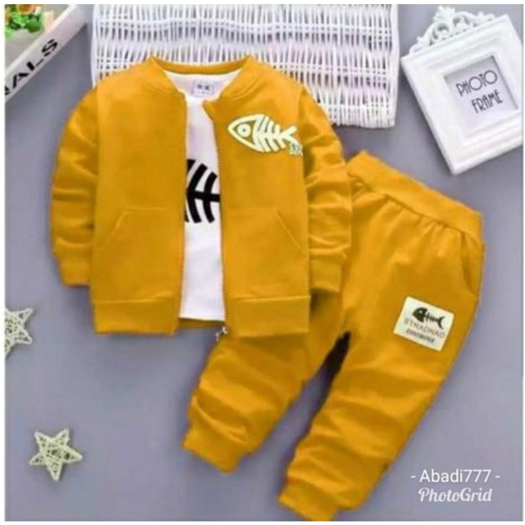 Setelan Anak Motif Ikan Jaket Anak 3in1 Pakaian Anak Laki Laki Umur 1-6 Tahun