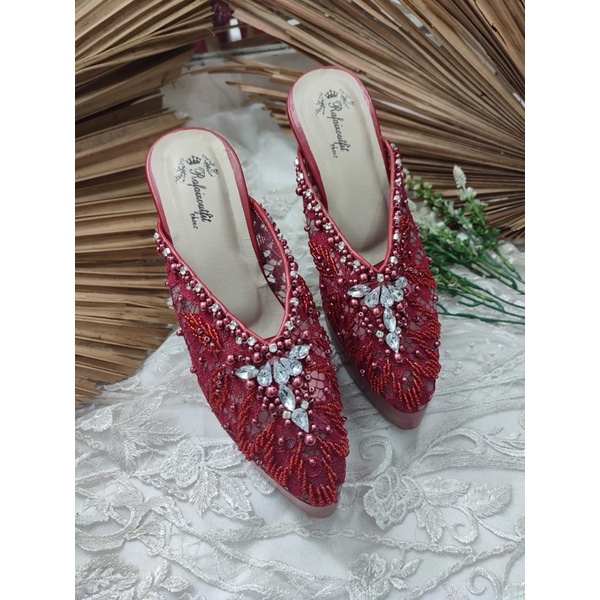 sepatu wanita wedding alena merah marron 12cm tahu