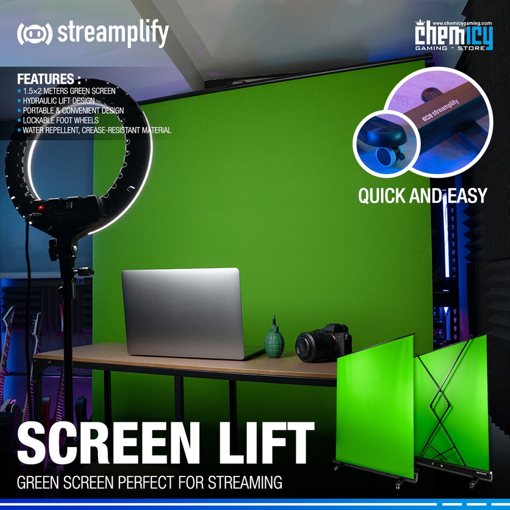 Streamplify Screen Lift Collapsible Chroma Key Panel Green Screen