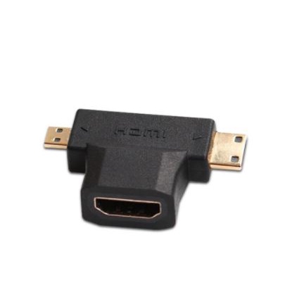 Connector Mini Micro hdmi male to hdmi female 1440p gold T-shape 3in1 - Konektor Gender hdtv 3 in 1