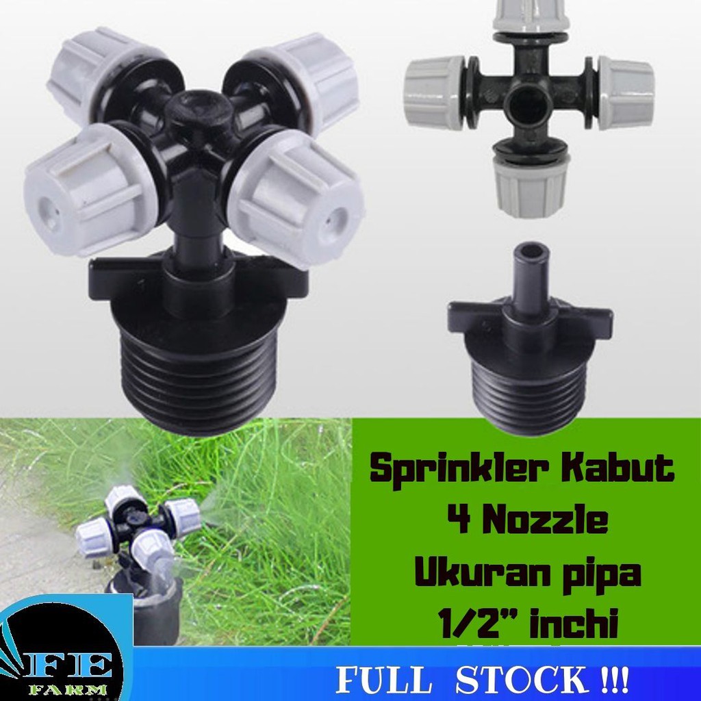 SPRINKLER SPRAYER HEAD 4 WAY MIST NOZZLE MISTI Fitting Drat Setengah Inchi Abu-Abu 4 arah