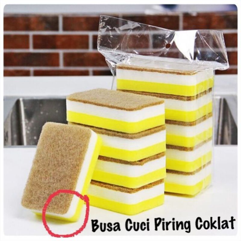 Busa Cuci piring / Busa / abu dan kuning Spons Cuci Piring Dua Sisi Double Magic Dishwash Sponge PIRING SPONGE GELAS SENDOK MAKAN