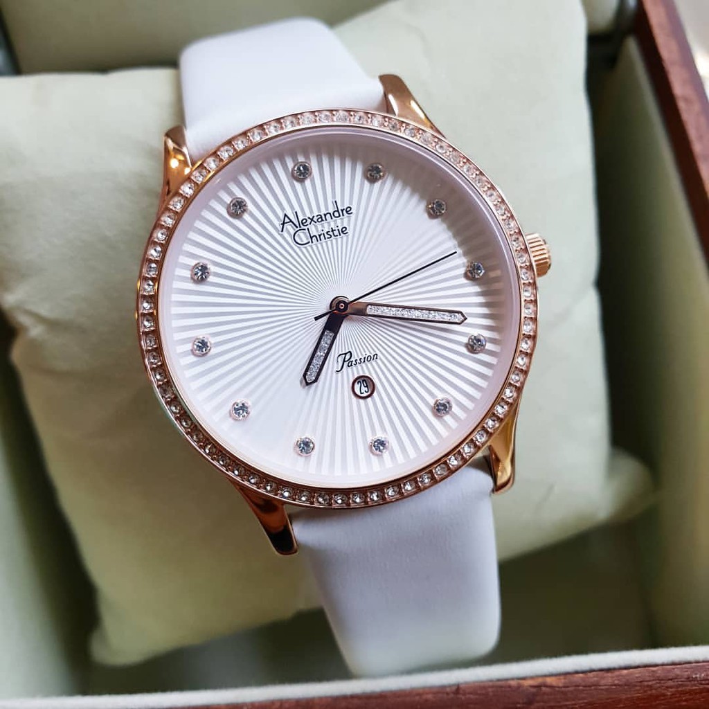Alexandre Christie 100% Original ac2743 Jam Tangan Wanita Stainless leather rose gold putih