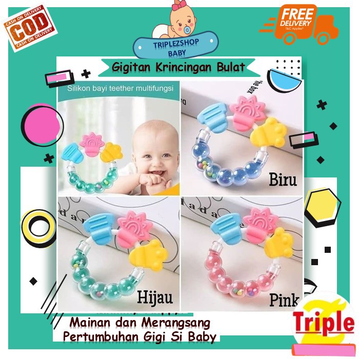 Mainan Gigitan Bayi Bulat Ada Kerincingan Rattle