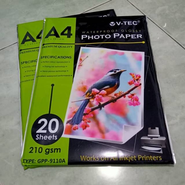 

Photo Paper / Kertas Foto / Kertas Photo V-Tec Vtec A4 210gsm Glossy