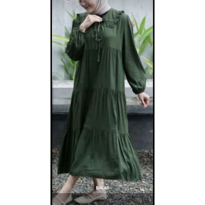 GAMIS CANDA POLOS PANJANG BAJU GAMIS MUSLIM DEWASA GAMIS LENGAN PANJANG KERUT RESLETING DEPAN BUSUI PINGGANG TALI