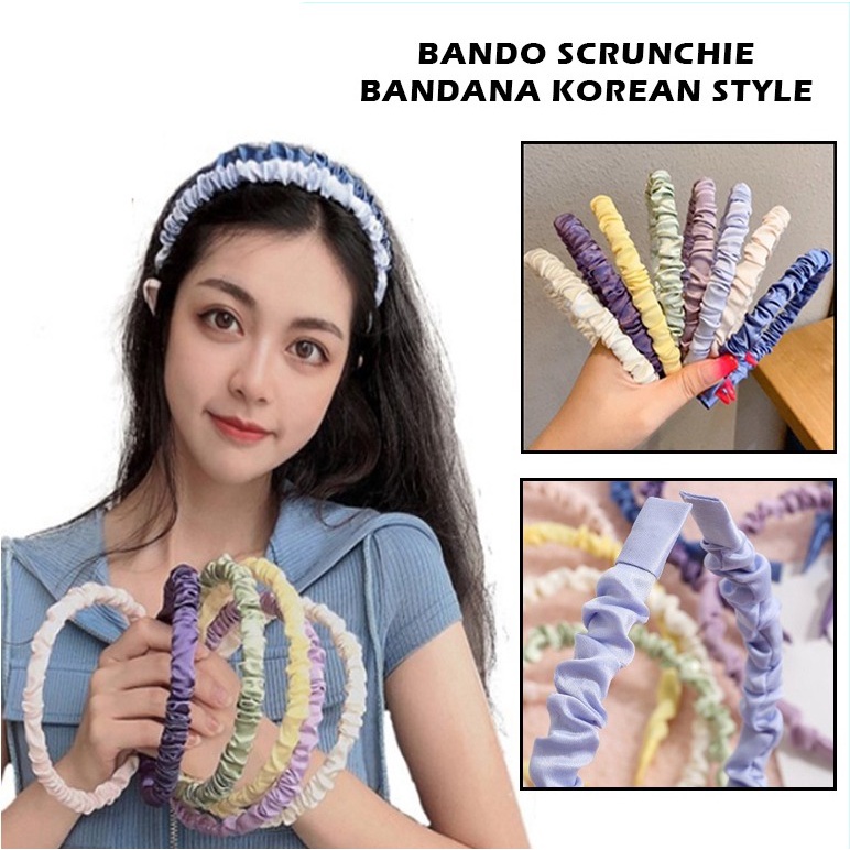 Bando Scrunchie Korea / Headband Satin Kerut / Bandana Rambut Kain Polos / Bando Wanita Aksesoris Ra