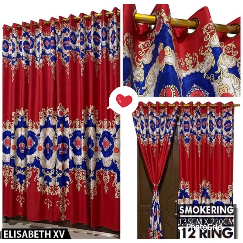 [ PINTU DAN JENDELA ] GORDEN SMOKRING MOTIF SULTAN ELISABETH BIRU MERAH