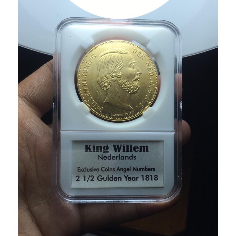 Koin Kuno Willem 1818 Warna Gold 2 Setegah Gulden Exlusif