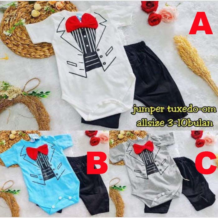 Baju Bayi Laki Laki Setelan Jumper Set Tuxedo Peek a Boo