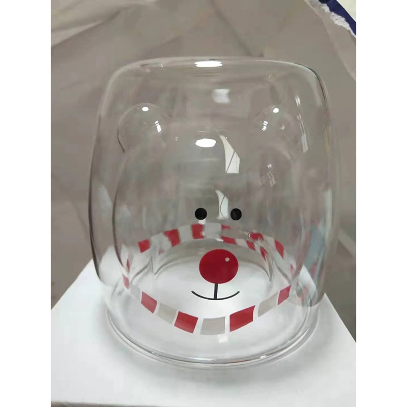 Gelas Unik Lucu Imut Karakter Cangkir Gelas Kopi Teh Susu Double Wall Glass Tahan Panas Insulated Cup Mug-Bear-83 / 260ml