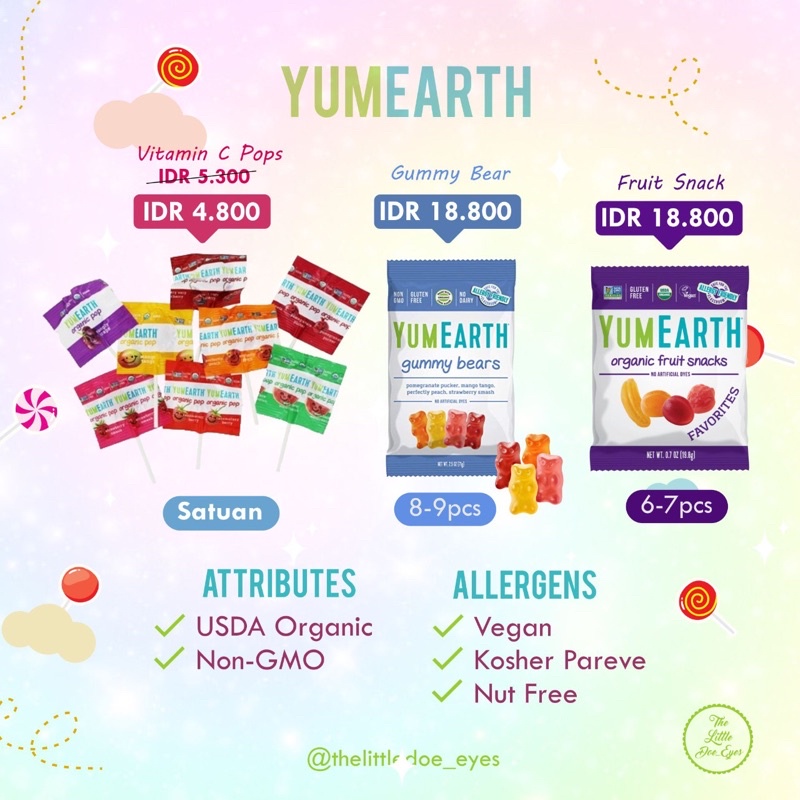 [READY] YUMEARTH Organic Pop Vitamin C / Sour ( YUM EARTH satuan) EXP 2024