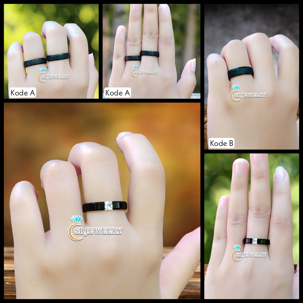 Cincin Titanium Hitam Pasir / Black Ring Mata Kotak Stainless / Vintage / Etnik
