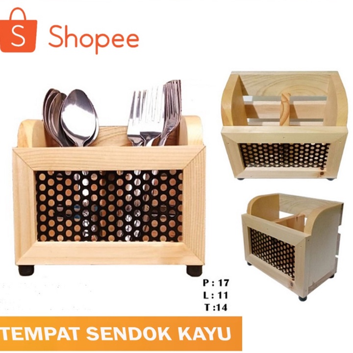 Tempat Sendok Garpu Kayu Kotak Dapur