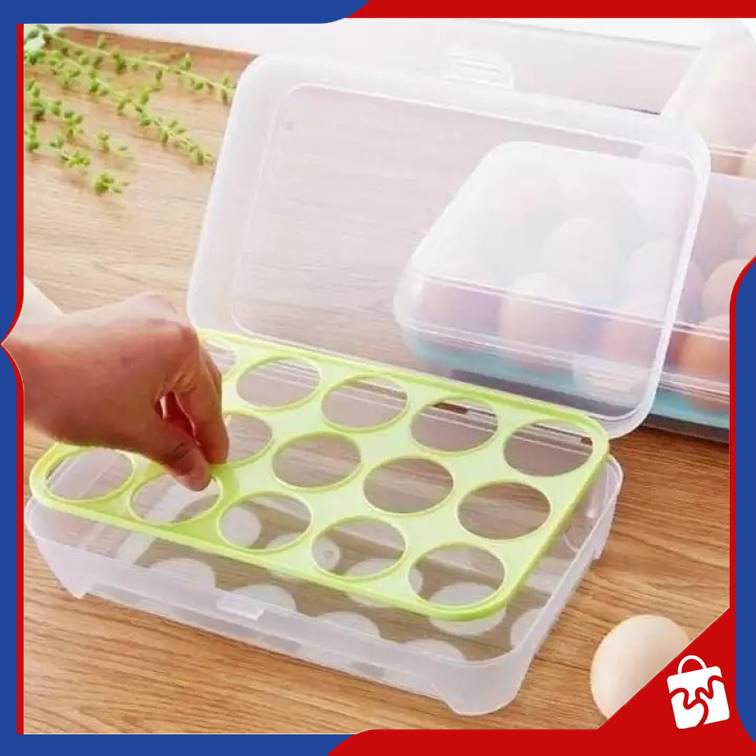 Tempat Box Telur 15 Lubang Sekat Kotak Box Organizer Telor (WARNA RANDOM) [KK]