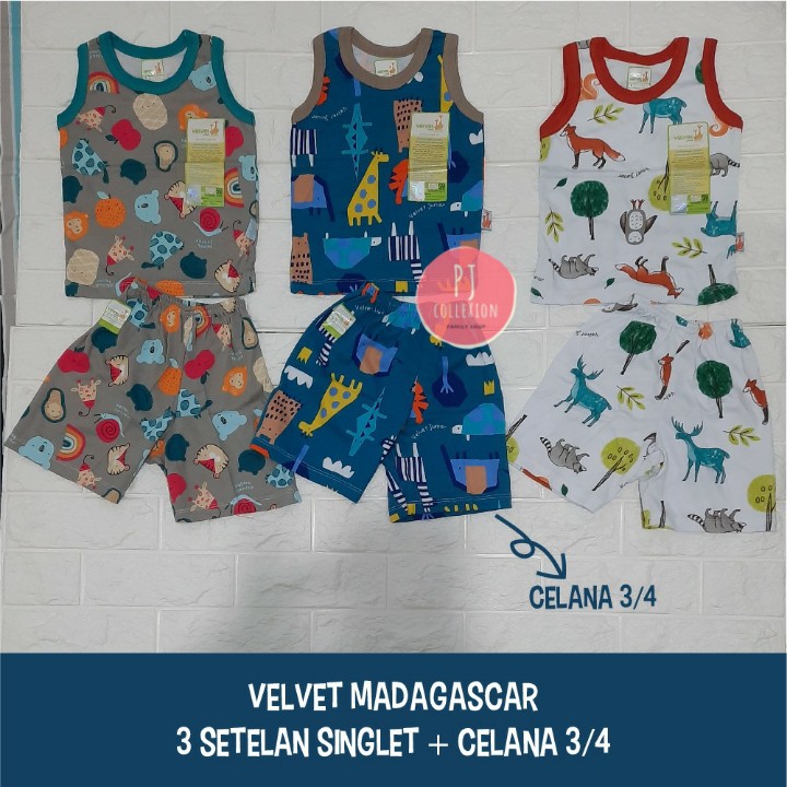 Velvet Junior 3 Setelan Singlet/Kutung Celana 3/4