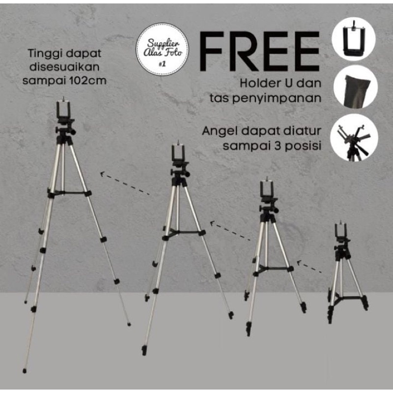 SAF Tripod 3in1 Tinggi adjustable sampai 100cm FREE Holder stand HP