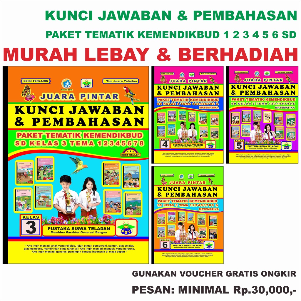 KUNCI JAWABAN TEMATIK PAKET SD 3 4 5 6 KEMENDIKBUD, MATEMATIKA, K13 Rev. HARGA HEMAT, MURAH LEBBAY +