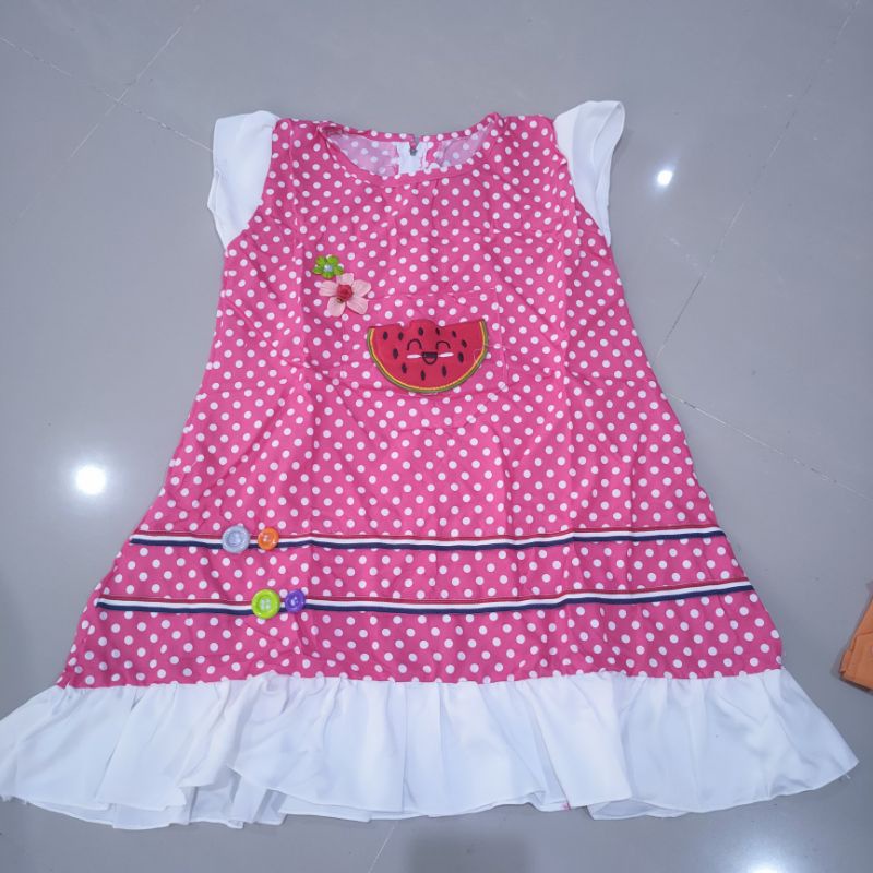 Dress Anak 1 2 4 5 tahun gaun anak cewek perempuan polka cantik terbaru watermelon water melon semangka( dress watermelon )